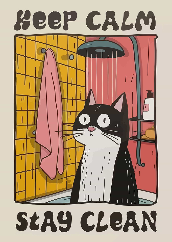 Keep Calm Stay Clean Cat Shower