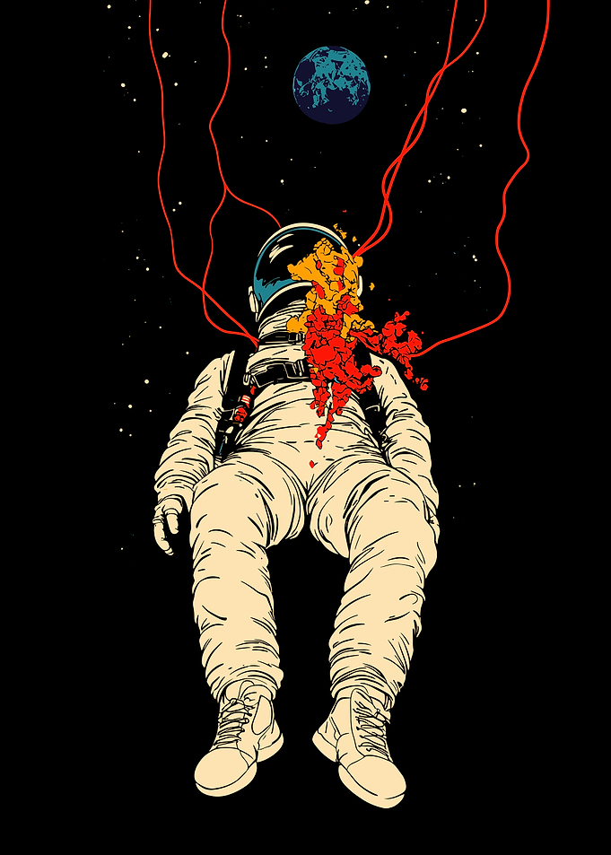 Astronaut in Space with Red Splatter