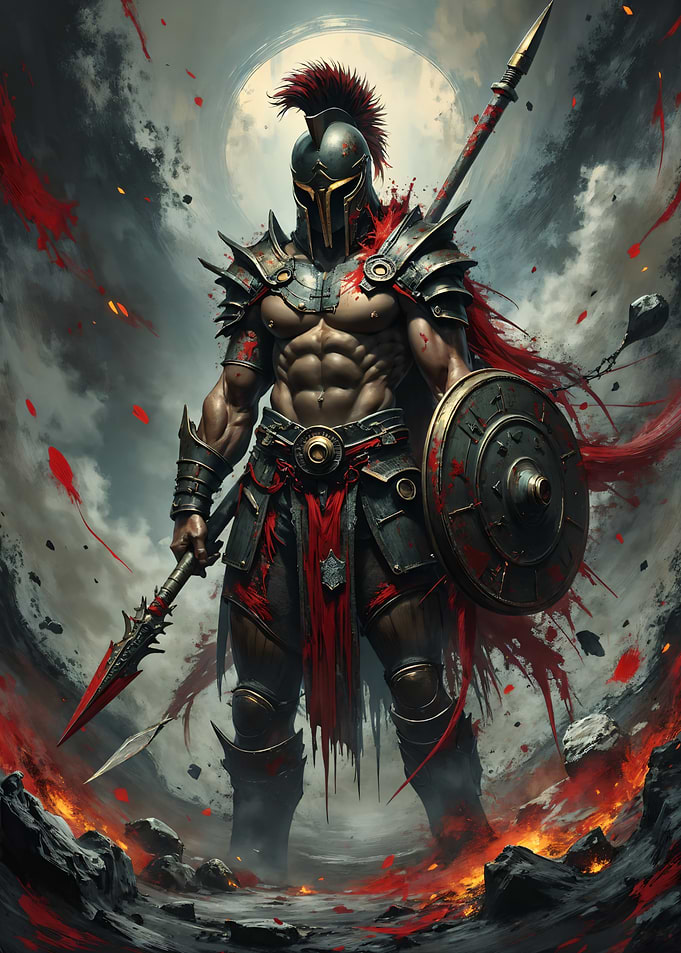 Spartan Warrior with Spear and Shield