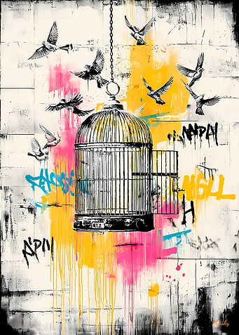 Freedom Birds – Open Cage Graffiti Street Art Poster
