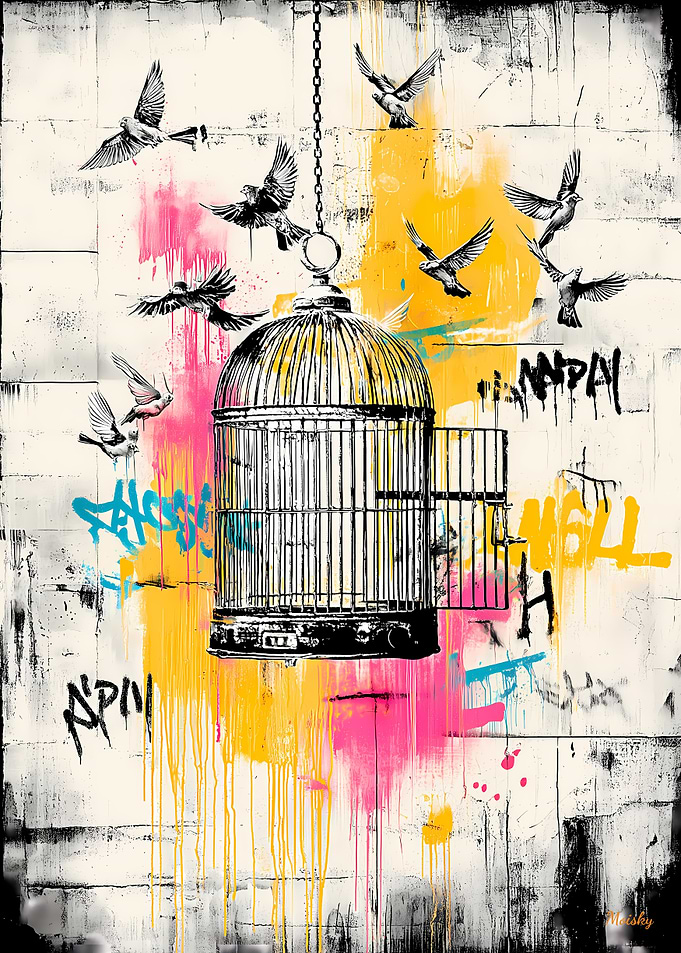 Freedom Birds – Open Cage Graffiti Street Art Poster