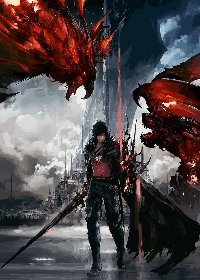 Warrior with Fiery Birds Digital Art