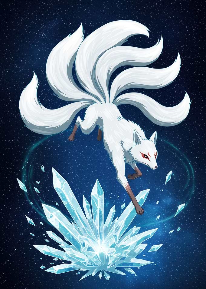 Nine-Tailed Fox with Crystals