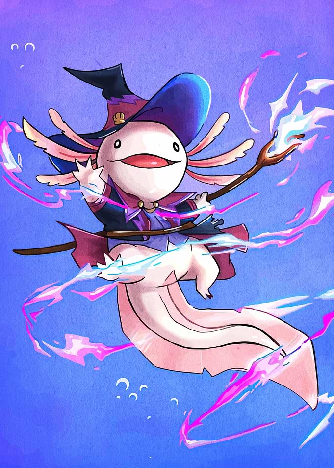Axolotl Wizard Cartoon Illustration