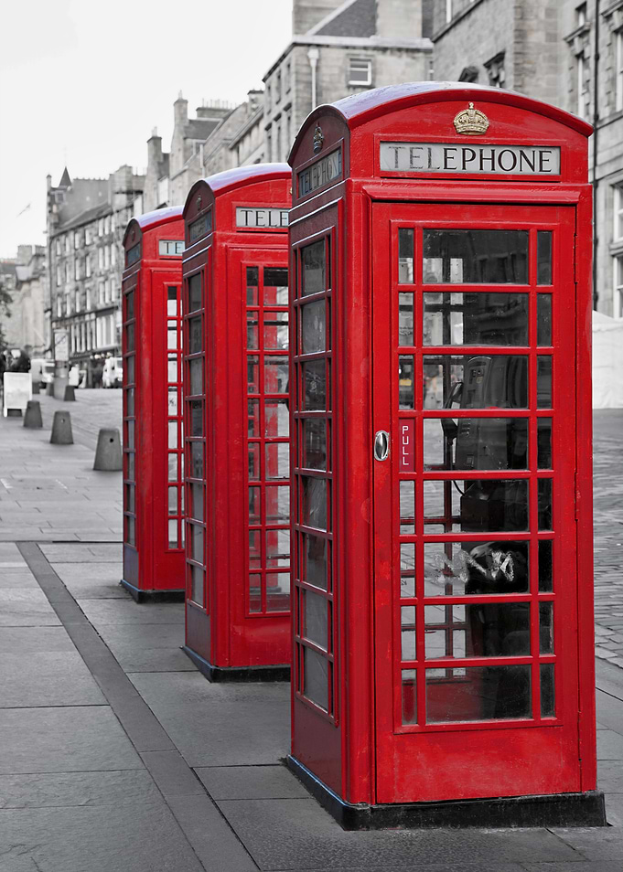 Red Telephone Booths in Black and White