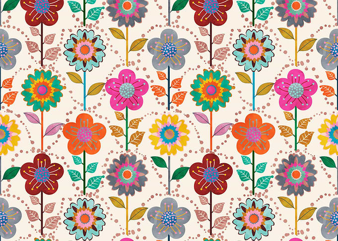 Colorful Floral Pattern on Beige Background