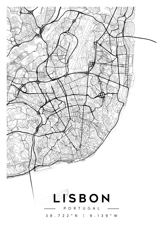 Lisbon, Portugal City Map Minimalist