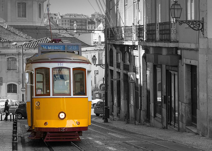 Lisbon Tram in Black and White