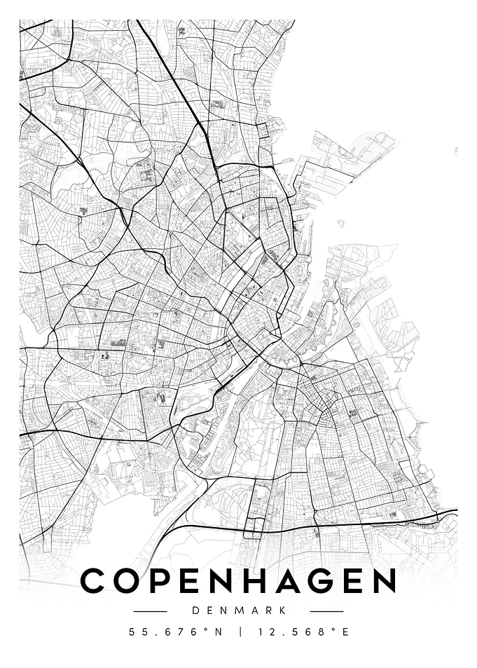 Copenhagen, Denmark City Map Minimalist