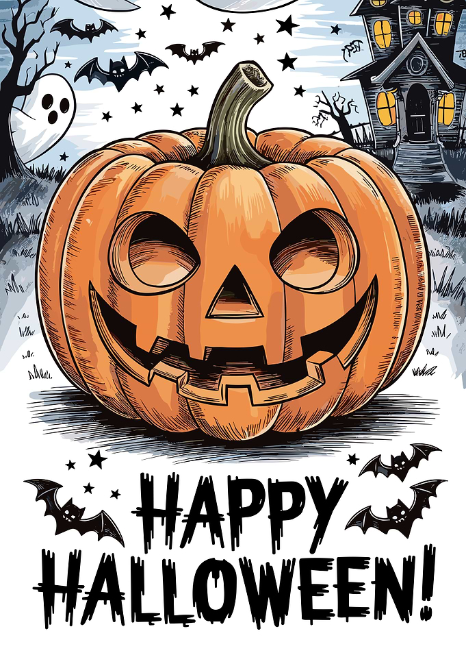 Happy Halloween Pumpkin with Haunted House