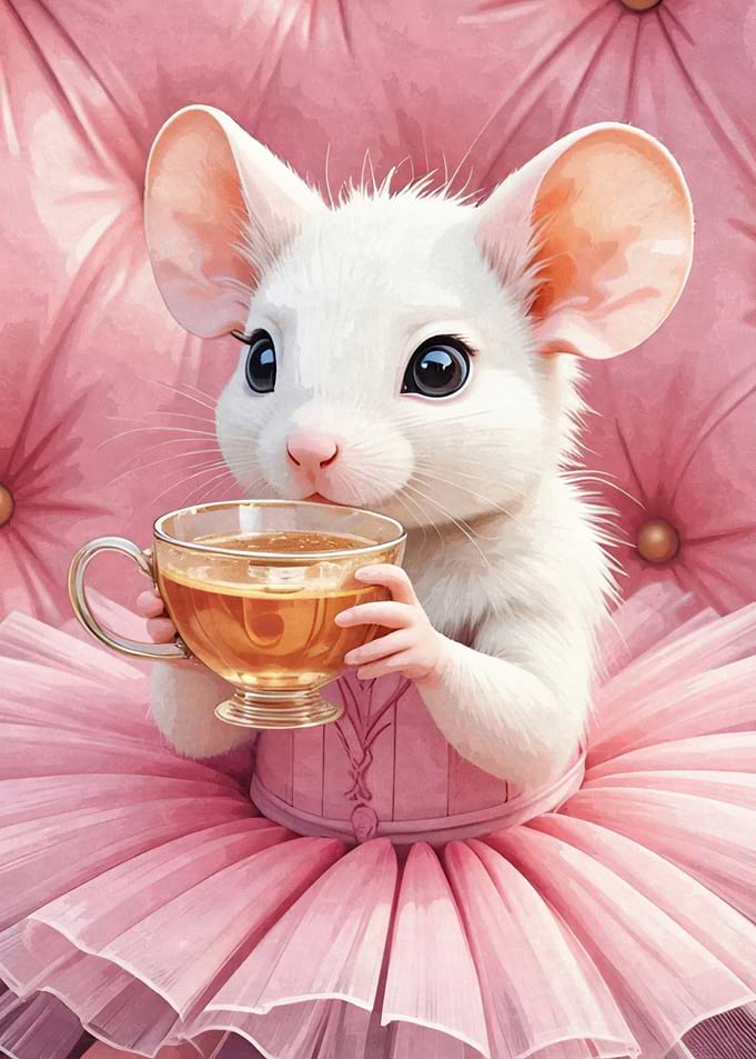 Mouse in Tutu Drinking Tea