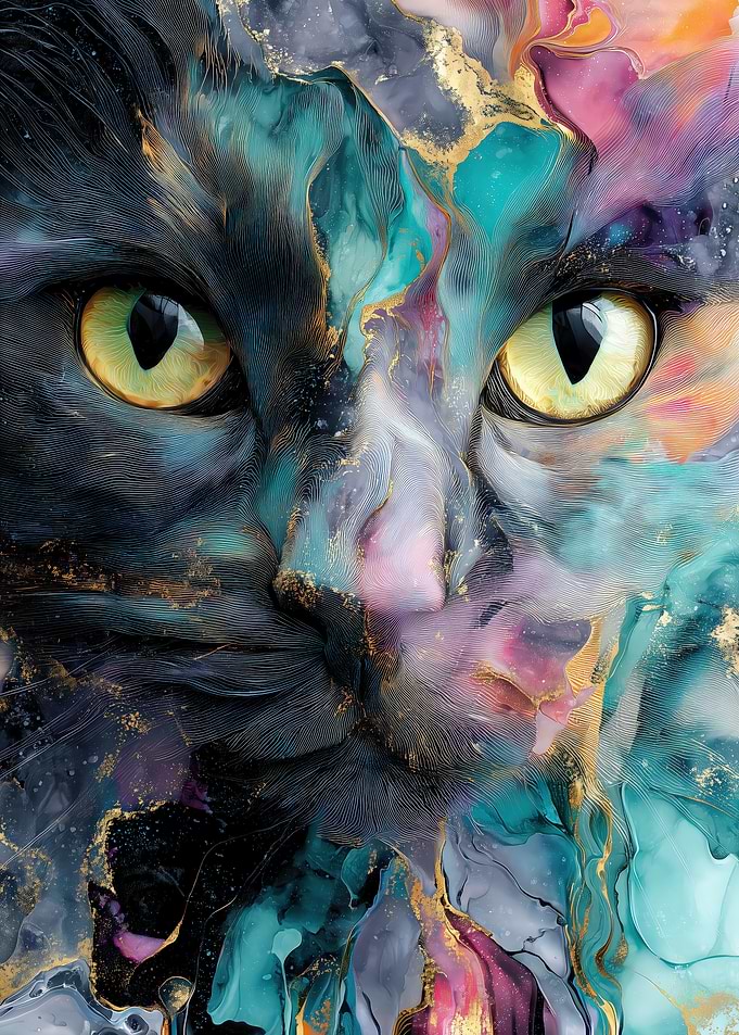 Abstract Cat Portrait with Gold Accents