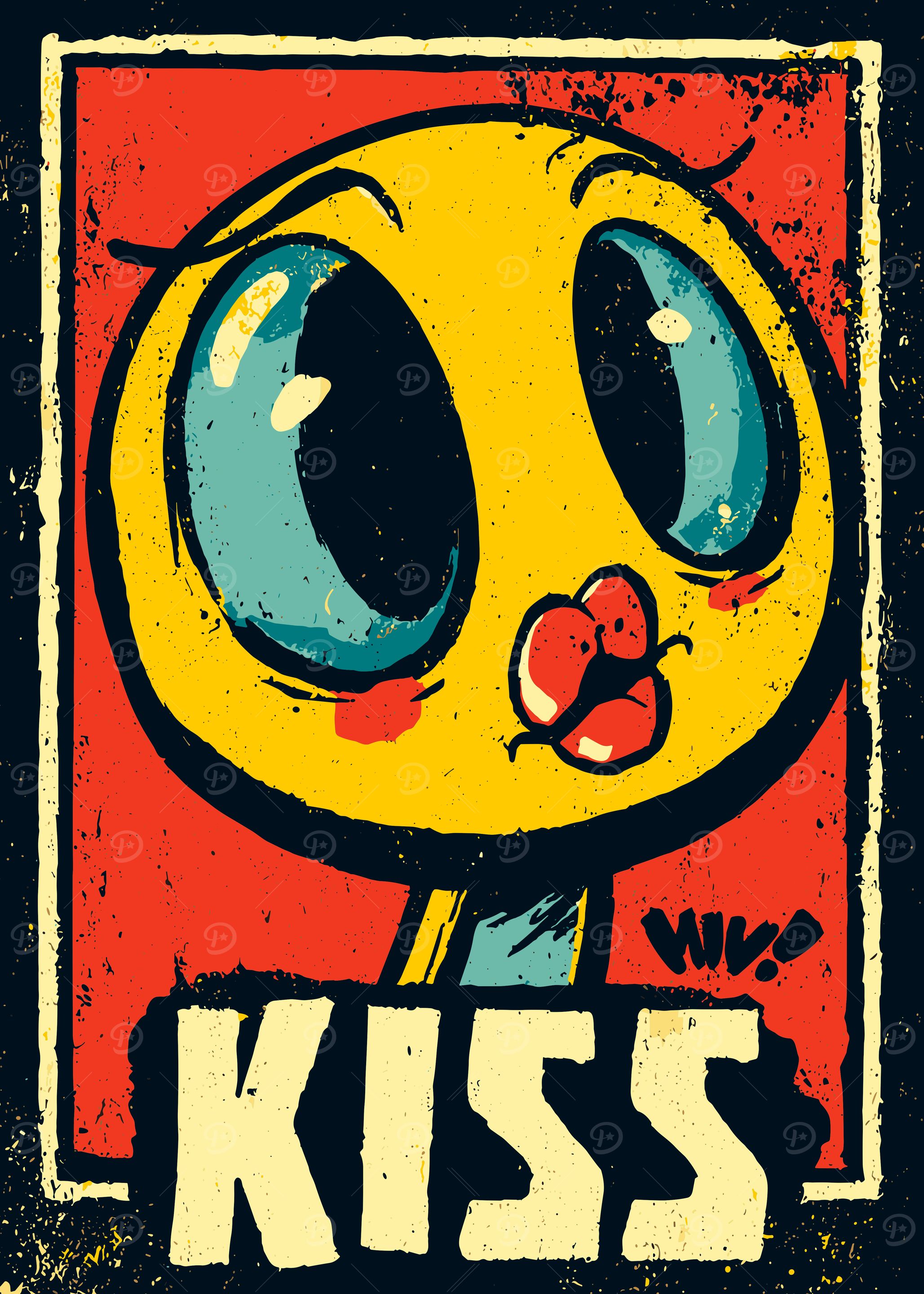 Cartoon Bird with 'KISS' Text