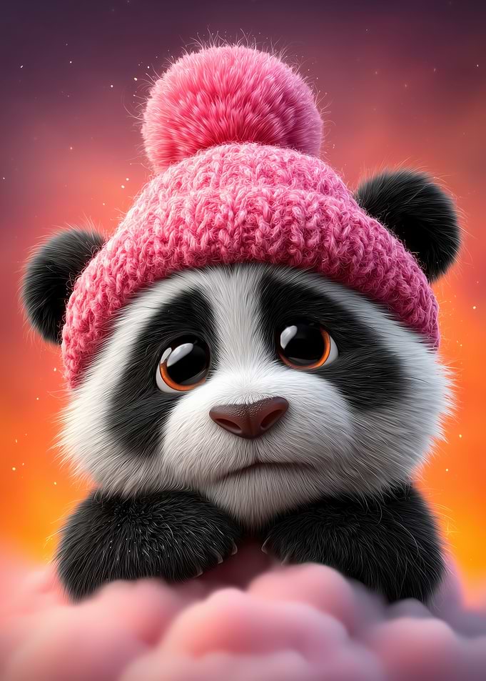 Cute Panda with Pink Hat