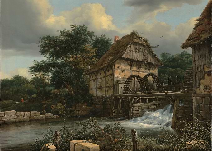 Two Watermills and an Open Sluice by Jacob van Ruisdael, 1653