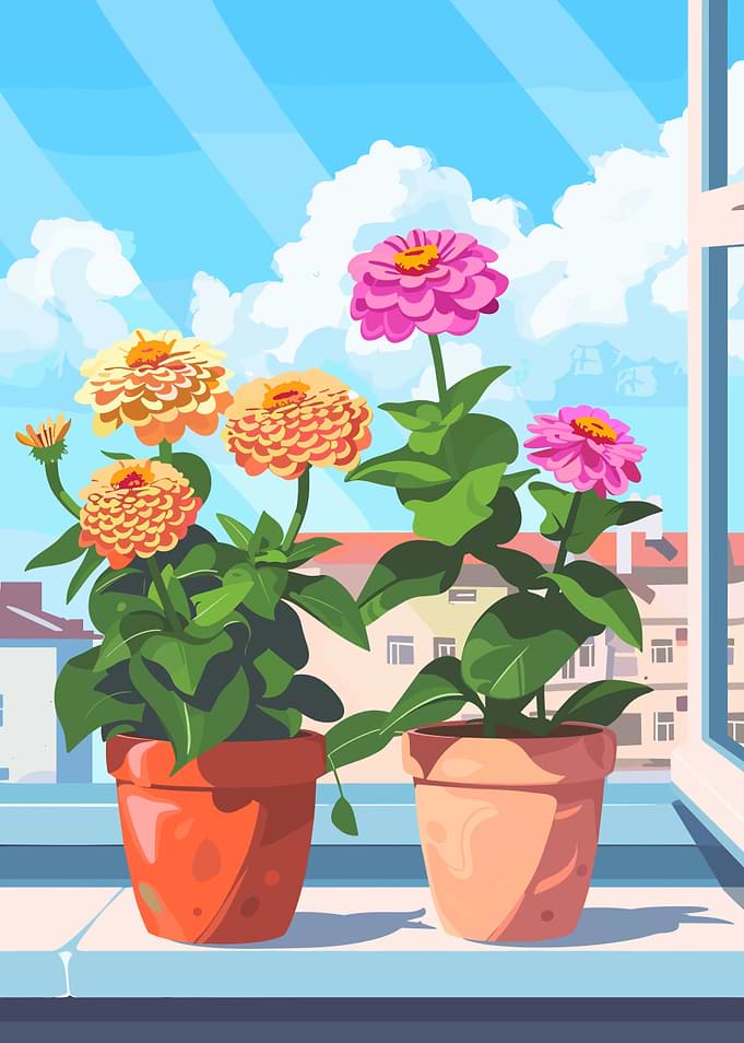 Flowers in Pots by the Window