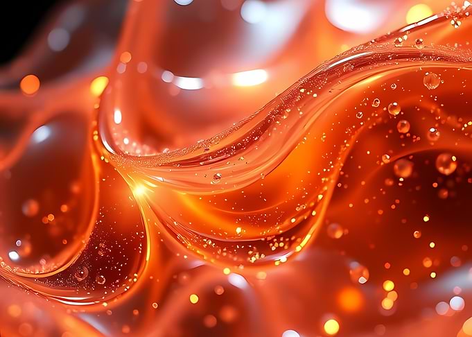 Luminous Orange Liquid Waves with Floating Bubbles