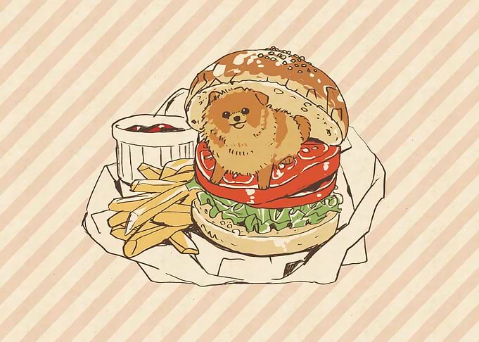 Pomeranian Dog in a Burger Illustration