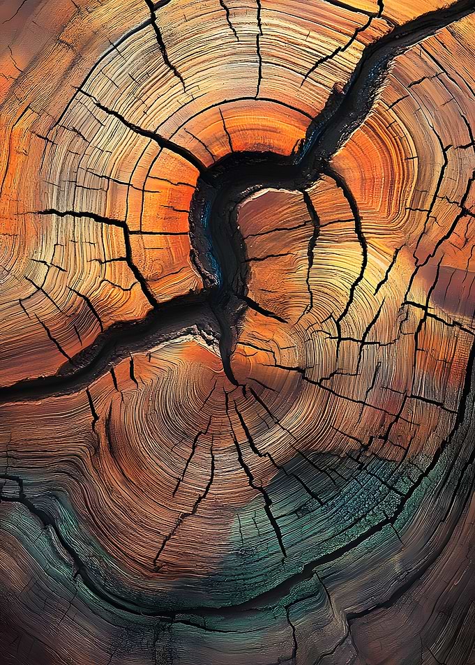 Tree Trunk Cross-Section with Cracks
