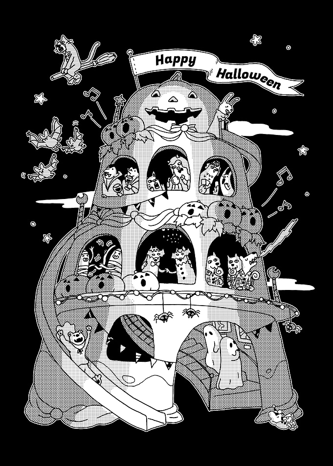 Halloween Party House Black and White