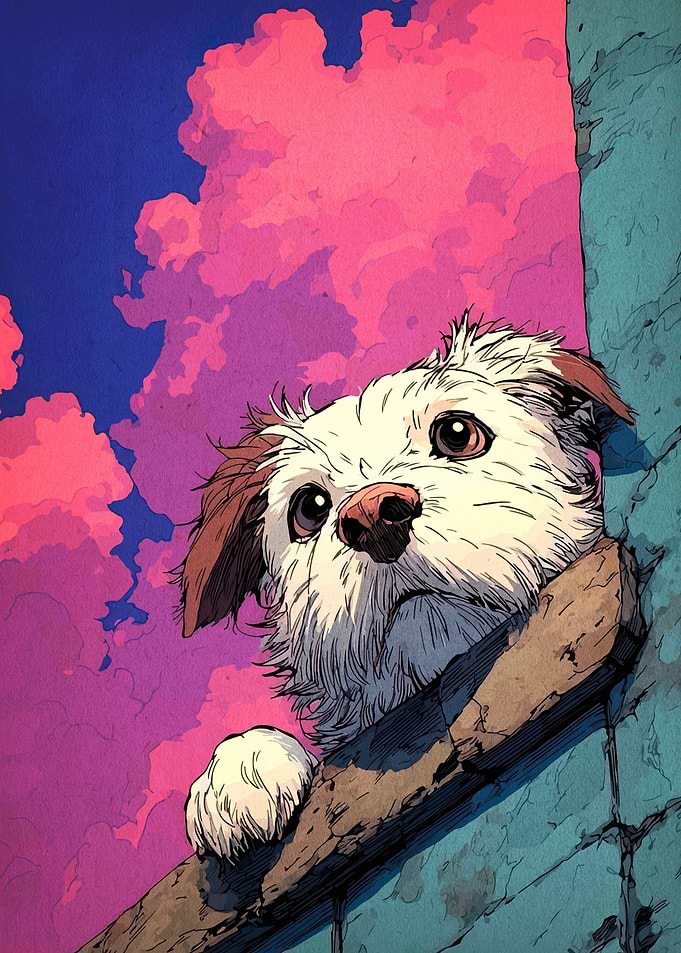 Cute Dog Peeking Over Wall