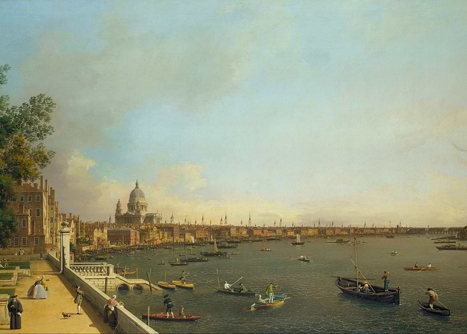 London cityscape painting with river view