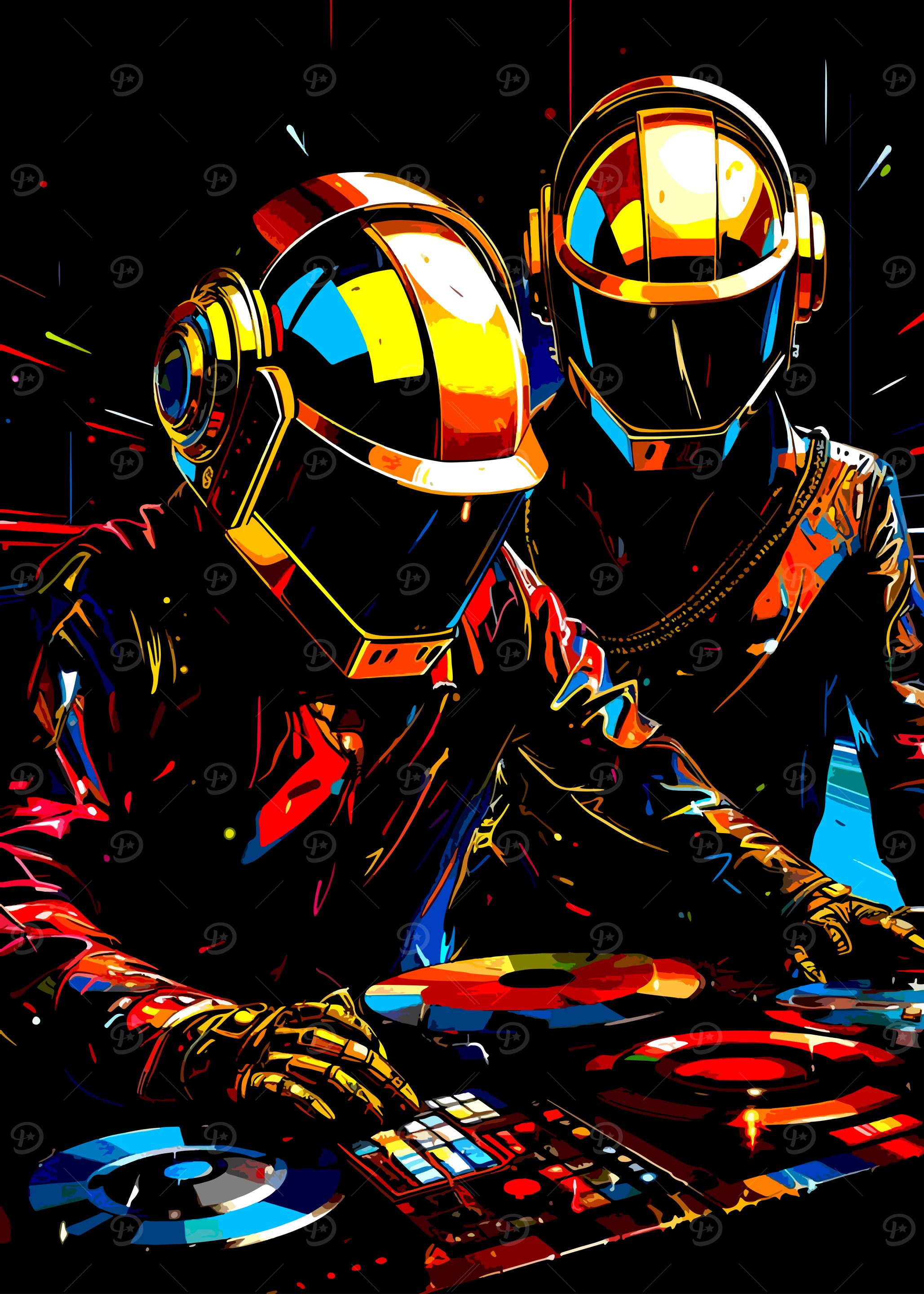 Daft Punk DJing Colorful Digital Art