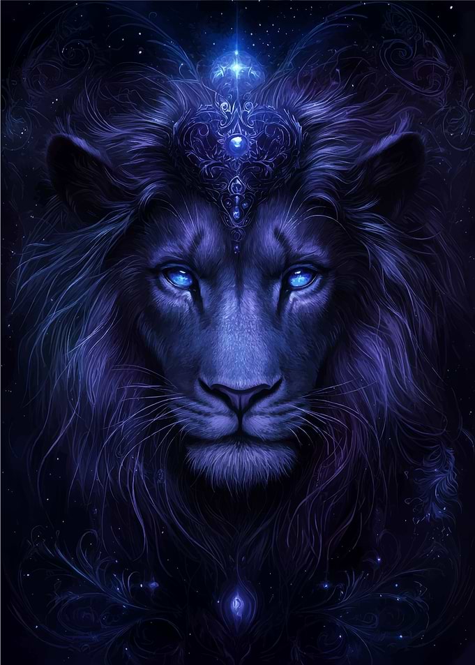 Mystical Blue Lion Portrait
