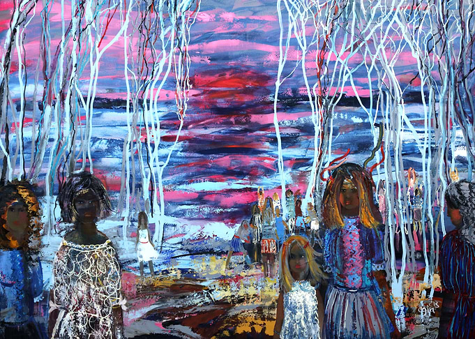 Figures in a Forest Landscape Painting