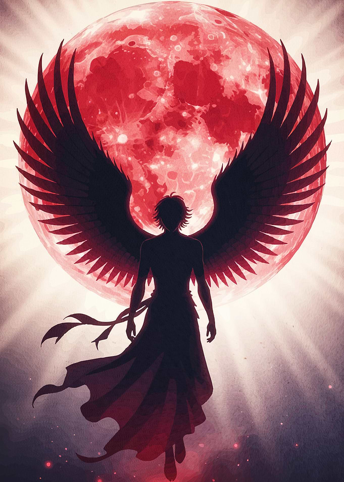 Winged Figure Red Moon