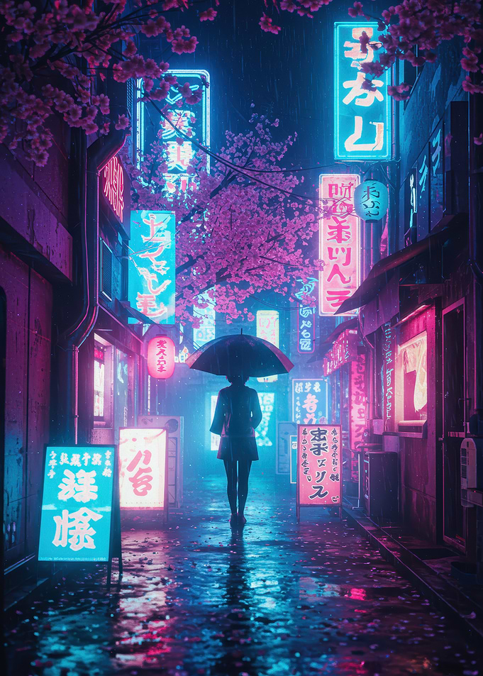 Neon Tokyo Rainy Night