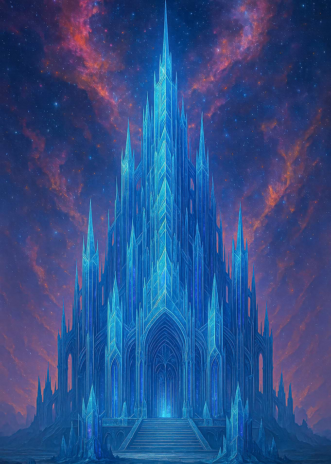 Fantasy Crystal Castle Under a Starry Sky
