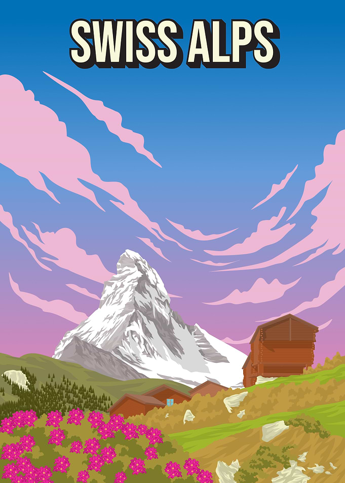 Swiss Alps Pixel Art Landscape Poster