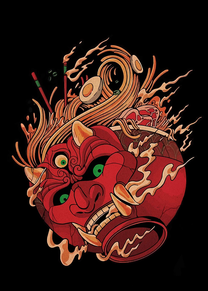 Demon Ramen Bowl Illustration