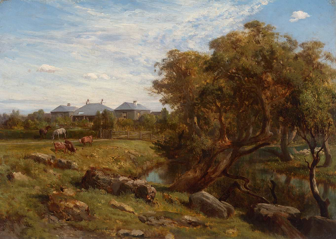 Rural Landscape with Houses and Animals