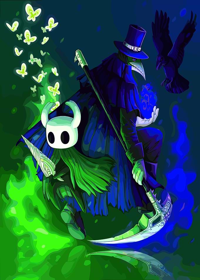 Hollow Knight and Plague Doctor Illustration