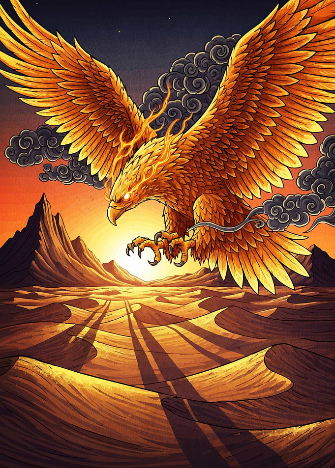 Fiery Phoenix Rising Desert Landscape