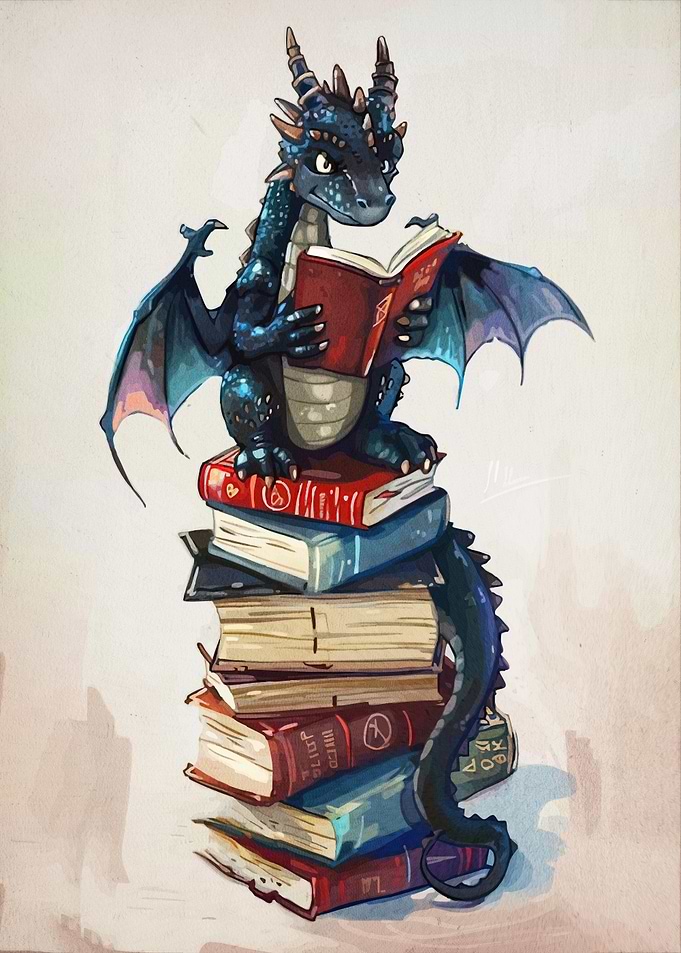 Dragon Reading Stack Books