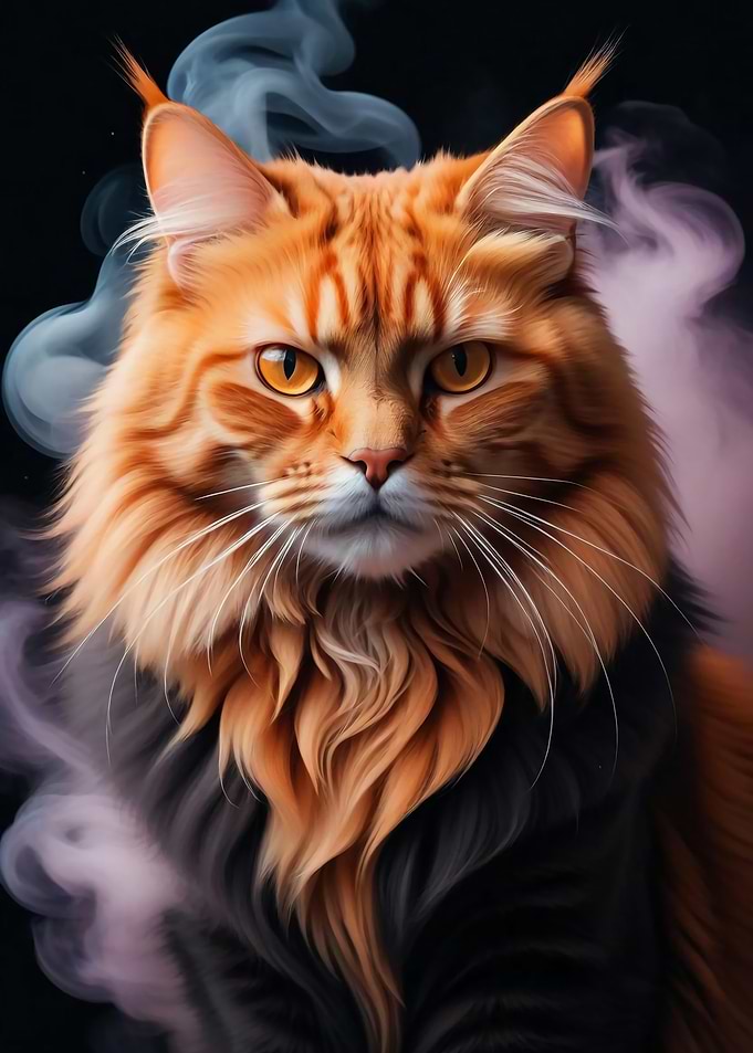 Majestic Orange Cat Portrait with Smoke