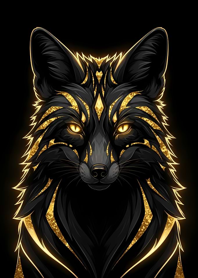 Golden Fox Portrait on Black Background