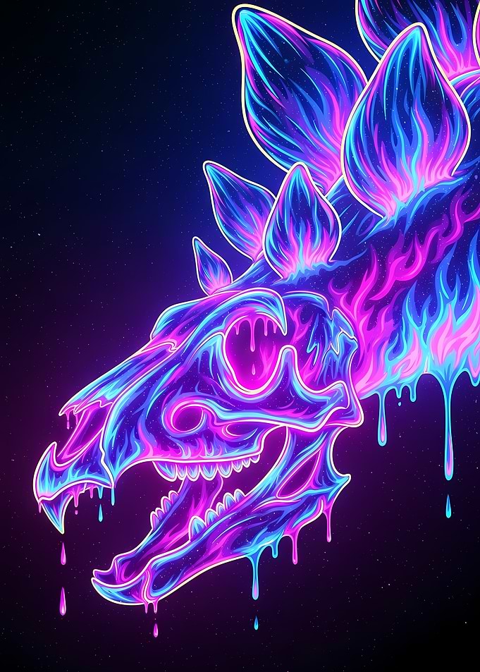 Neon Stegosaurus Skull