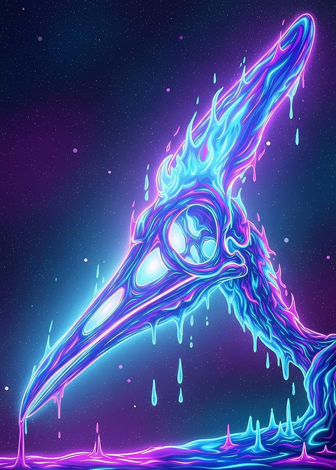 Neon Pterodactyl Skull in Space