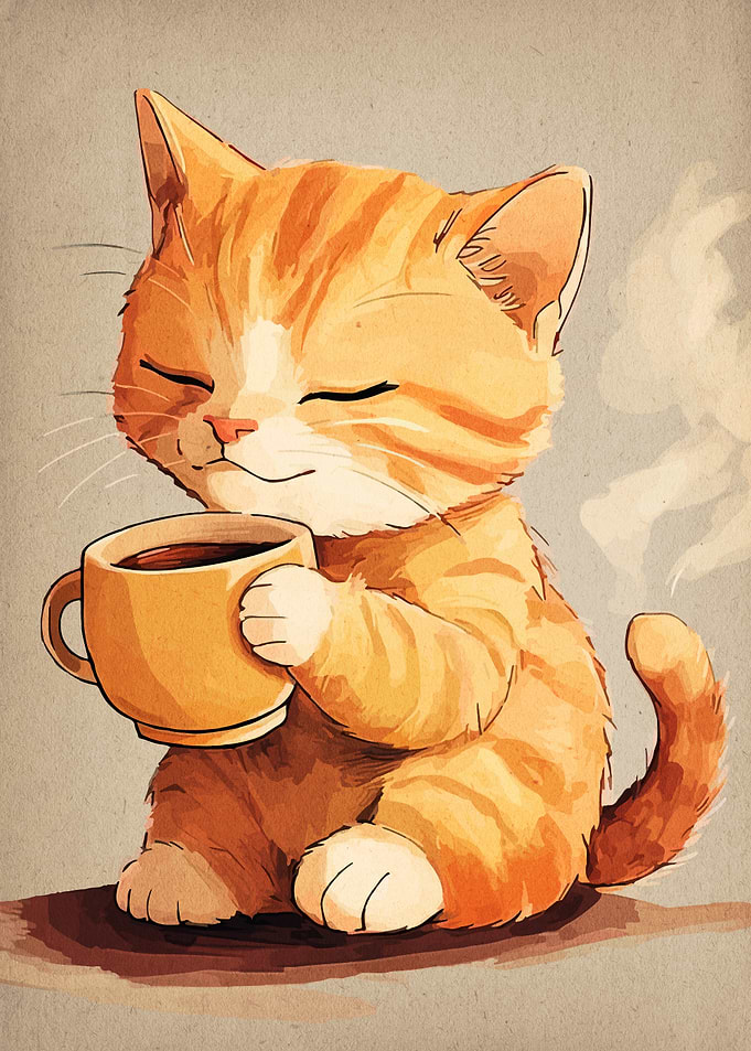 Cute Cat with Coffee Cup