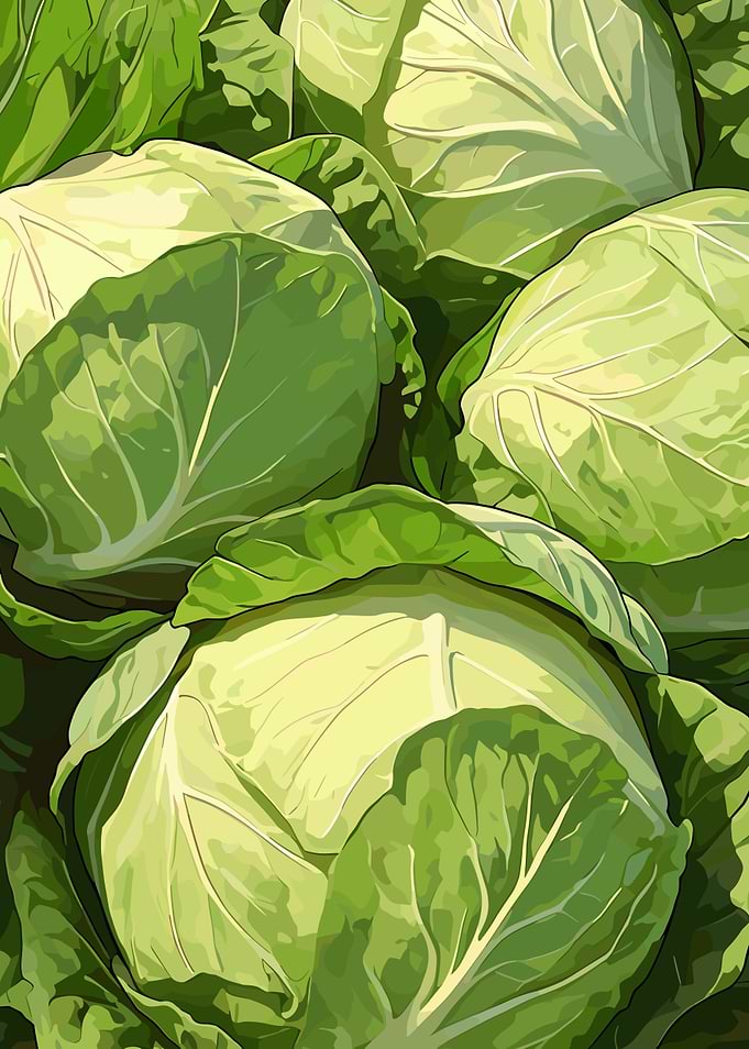 Fresh Green Cabbage Heads Illustration
