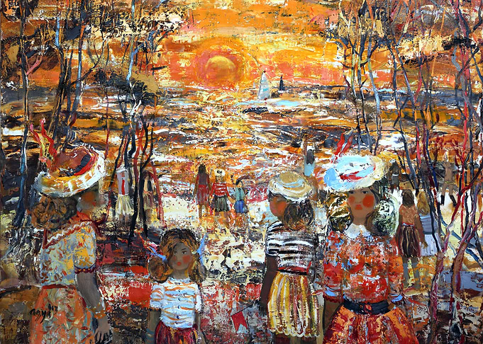 Impressionistic Beach Scene with Figures