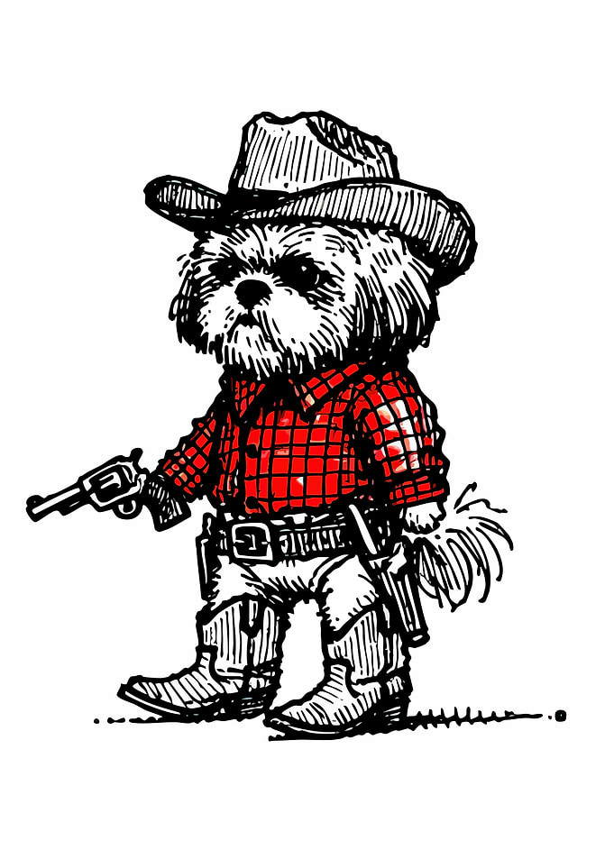 Dog Cowboy with Guns Illustration