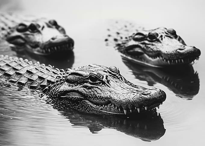 Alligators in Water, Black and White