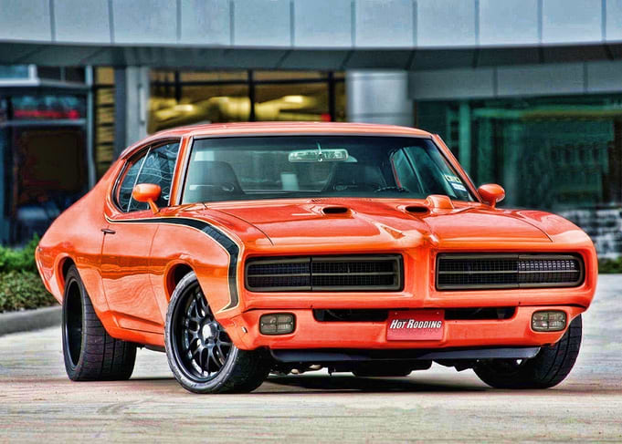 Orange Classic Car with Black Stripes