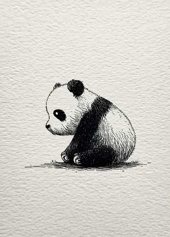 Panda Cub Ink Drawing