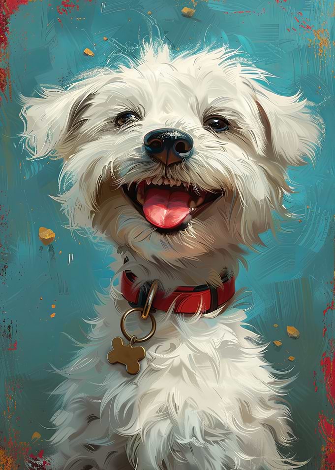 Happy White Dog Portrait with Red Collar